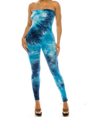 Load image into Gallery viewer, Strapless Tie Dye Jumpsuit With Fitted Tapered Legs – navy/sky