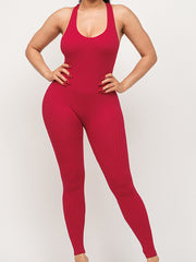 Load image into Gallery viewer, Shorty - Ribbed Racerback Jumpsuit - Red