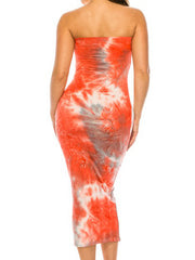 Load image into Gallery viewer, Sunset Splash Tie-Dye Strapless Bodycon Midi Dress