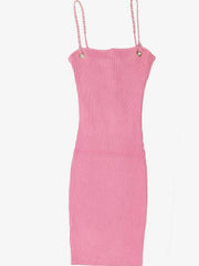 Load image into Gallery viewer, Shorty - Stretch Ribbed Bodycon Dress w/ Metal Chain Strap