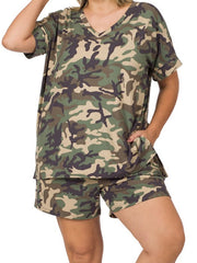 Load image into Gallery viewer, Shorty - Brushed Camouflage vneck Top and Shorts - PLUS