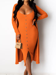 Load image into Gallery viewer, Shorty Lets Play Dress and Cardigan Set - Orange