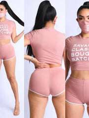 Load image into Gallery viewer, Shorty Crop Top and Short Set with Mask