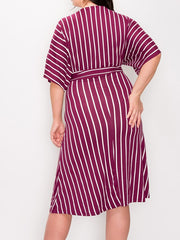 Load image into Gallery viewer, Shorty Stripped V-Neck Dress with strap belt