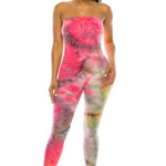 Load image into Gallery viewer, Strapless Tie Dye Jumpsuit With Fitted Tapered Legs – pink/sage tiedye
