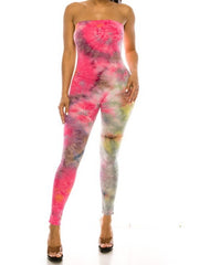 Load image into Gallery viewer, Strapless Tie Dye Jumpsuit With Fitted Tapered Legs – pink/sage tiedye