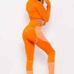 Load image into Gallery viewer, Ribbed Long Sleeve Crop &amp; Legging Workout Set – NEON ORANGE

