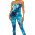 Load image into Gallery viewer, Strapless Tie Dye Jumpsuit With Fitted Tapered Legs – navy/sky
