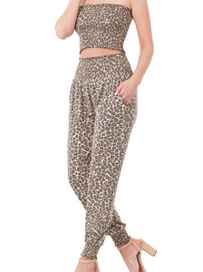 Shorty - Leopard Two Piece Tube Top and Jogger Pant Set