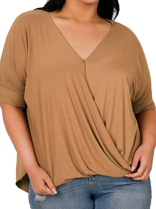 Shorty - Plus Size Rayon Crepe Layered Top - Deep Camel