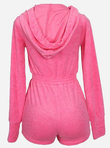 Shorty - Long Sleeve Hooded Romper - Pink