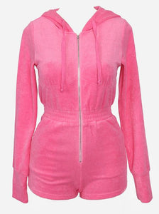 Shorty - Long Sleeve Hooded Romper - Pink