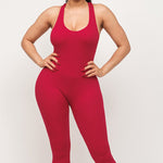 Load image into Gallery viewer, Shorty - Ribbed Racerback Jumpsuit - Red
