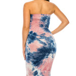 Load image into Gallery viewer, Sunset Splash Tie-Dye Strapless Bodycon Midi Dress
