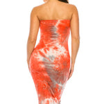 Load image into Gallery viewer, Sunset Splash Tie-Dye Strapless Bodycon Midi Dress

