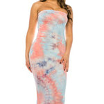 Load image into Gallery viewer, Sunset Splash Tie-Dye Strapless Bodycon Midi Dress
