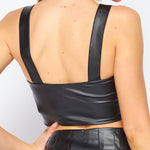 Load image into Gallery viewer, Shorty - Vegan Leather Zip Up Thick Strap Crop Top
