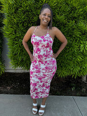Load image into Gallery viewer, Shorty - Pink Floral Print Spaghetti Strap Midaxi Dress
