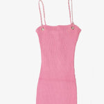Load image into Gallery viewer, Shorty - Stretch Ribbed Bodycon Dress w/ Metal Chain Strap

