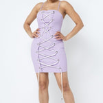 Load image into Gallery viewer, Corset-Style Mini Dress With Contrast Lacing – Lavendar
