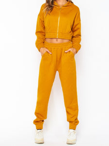 Shorty - Letter Embossed Zip Hoodie & Jogger Set