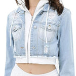 Load image into Gallery viewer, Shorty - Women&#39;s Cropped Layered Hoodie Denim Jean Jacket

