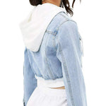 Load image into Gallery viewer, Shorty - Women&#39;s Cropped Layered Hoodie Denim Jean Jacket
