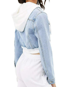 Shorty - Women's Cropped Layered Hoodie Denim Jean Jacket