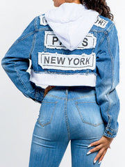 Load image into Gallery viewer, Shorty - Women&#39;s Patch Crop Demin Jacket
