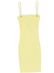 Shorty - Stretch Ribbed Bodycon Dress w/ Metal Chain Strap