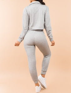 Shorty 2 Piece Cropped Jacket and Sweatpants Set - Grey