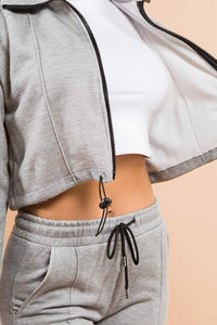 Shorty 2 Piece Cropped Jacket and Sweatpants Set - Grey