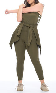 Shorty Top and Legging Track Set (3 piece)  - Olive Green