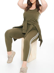 Load image into Gallery viewer, Shorty Top and Legging Track Set (3 piece)  - Olive Green
