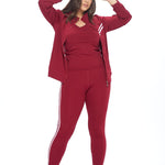 Load image into Gallery viewer, Shorty Top and Legging Track Set (3 piece)  - Burgundy
