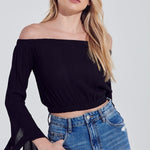 Load image into Gallery viewer, Shorty Off Shoulder Bell Sleeve Crop Top - Black
