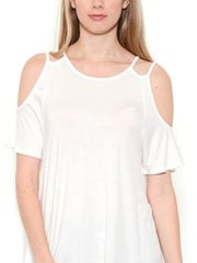Load image into Gallery viewer, Shorty Round Neck Open Shoulder Short Sleeve Swing Blouse - Soft White
