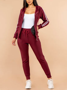 Shorty 2 Piece Jogger and Jacket Activewear Set - Burgundy