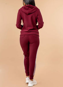 Shorty 2 Piece Jogger and Jacket Activewear Set - Burgundy