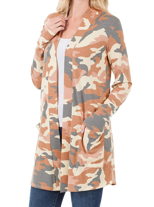 Shorty - Camo Slouchy Pocket Open Cardigan - Almond