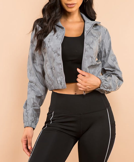 Shorty Cropped Reflective Windbreaker Active Jacket - Camo