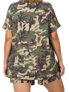 Shorty - Brushed Camouflage vneck Top and Shorts - PLUS