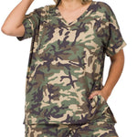 Load image into Gallery viewer, Shorty - Brushed Camouflage vneck Top and Shorts - PLUS
