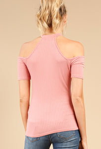 Shorty Cold Shoulder Top - Dusty Rose