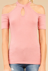 Shorty Cold Shoulder Top - Dusty Rose