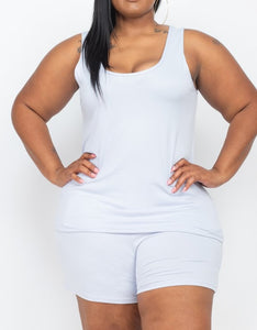 Shorty Tank Top Short Set with Side Pockets - OYSTER GREY