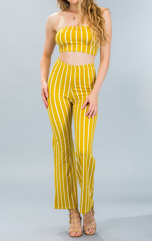 Shorty Striped Tube Top & Pants Set - Mustard