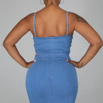 Load image into Gallery viewer, Shorty Blue Denim Crop and Skirt Set
