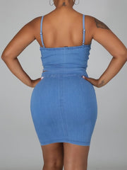 Load image into Gallery viewer, Shorty Blue Denim Crop and Skirt Set
