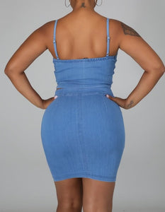 Shorty Blue Denim Crop and Skirt Set